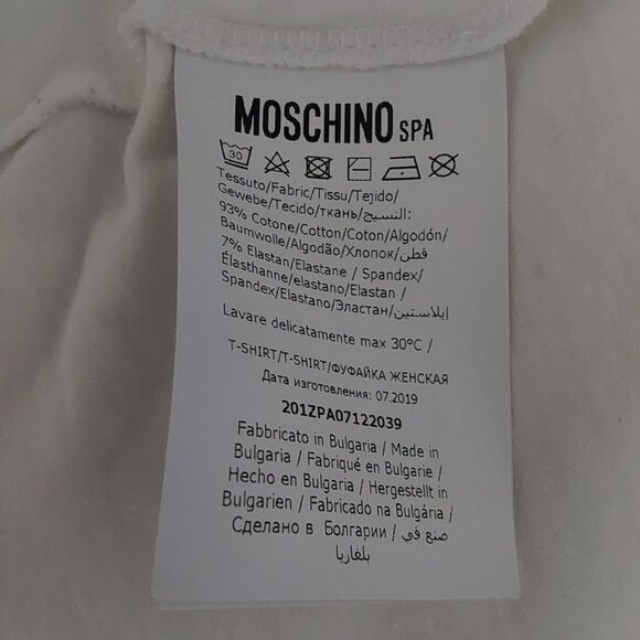 Moschino Double Question Mark Unisex White T-Shirt - Women Large, Men Medium - Picture 6 of 7